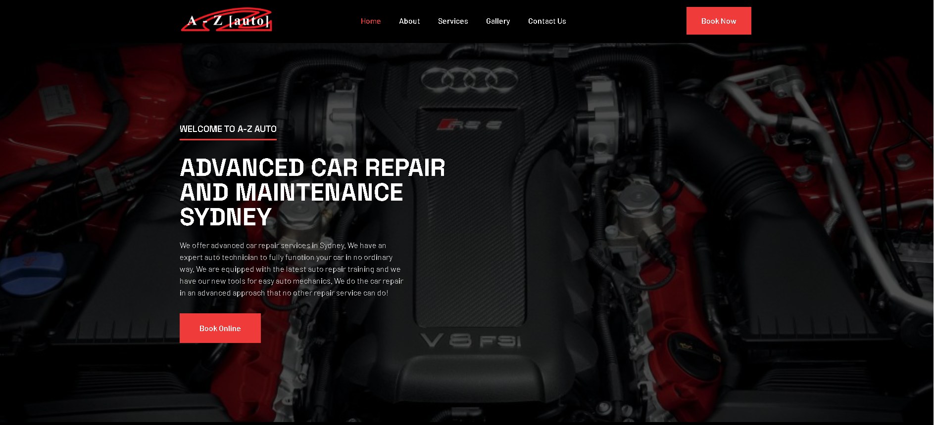 Original A-Z Auto Sydney website before the redesign — dated layout with stock engine photography