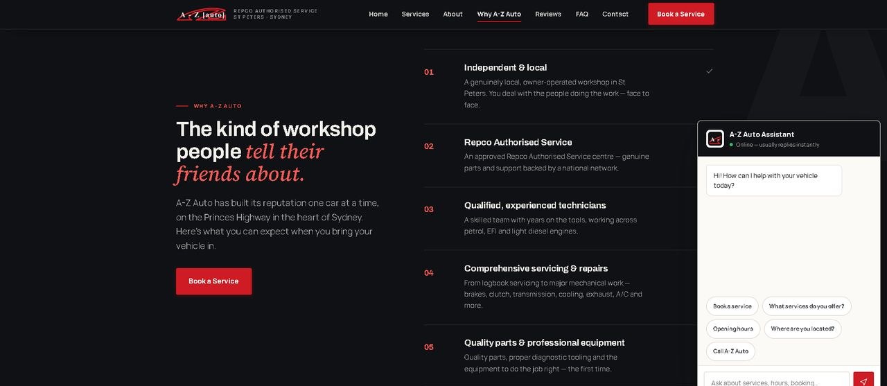Automotive website conversion section with AI assistant chat panel