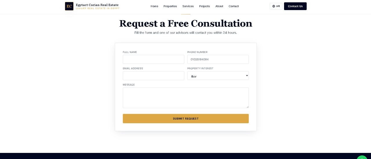 Real estate website consultation request form